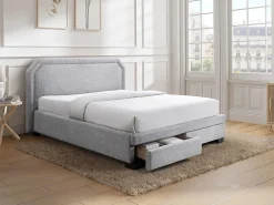 Vente-unique Lit avec tiroirs 160 x 200 cm - Tissu - Gris clair + Matelas - INASTO* Lit Avec Rangement