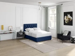 Vente-unique Lit avec tiroirs 160 x 200 cm - Tissu velours bleu - LEOPOLD* Lit Avec Rangement