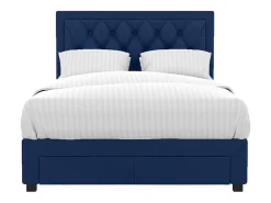 Vente-unique Lit avec tiroirs 160 x 200 cm - Tissu velours bleu - LEOPOLD* Lit Avec Rangement