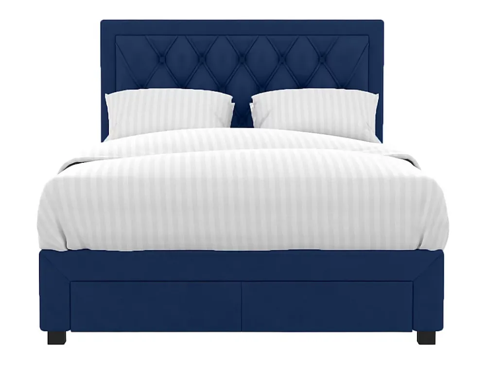 Vente-unique Lit avec tiroirs 160 x 200 cm - Tissu velours bleu - LEOPOLD* Lit Avec Rangement