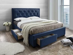 Vente-unique Lit avec tiroirs 160 x 200 cm - Tissu velours bleu - LEOPOLD* Lit Avec Rangement