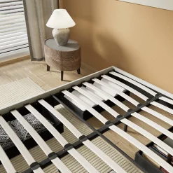 Lit avec tiroirs 140 x 190 cm, Sommier à lattes en bois, Cadre en tissu blanc><noscript><img width=