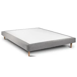 Lit avec tête de lit bouclette et sommier tapissier - Lit en bois massif><noscript><img width=