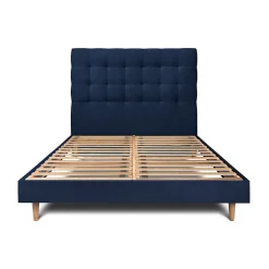 Lit avec tête de lit capitonnée velours et sommier kit - Lit en bois massif>Sommeil De Plomb Outlet