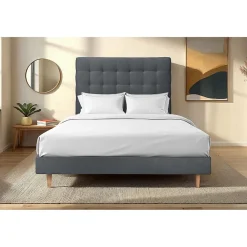 Sommeil De Plomb Lit avec tête de lit capitonnée velours et sommier kit - Lit en bois massif* Lit Simple