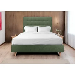Lit avec tête de lit capitonnée tissu et sommier tapissier - Lit en bois massif>Sommeil De Plomb Hot
