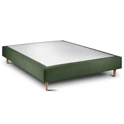 Lit avec tête de lit capitonnée tissu et sommier tapissier - Lit en bois massif><noscript><img width=