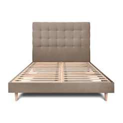 Lit avec tête de lit capitonnée velours et sommier kit - Lit en bois massif>Sommeil De Plomb Outlet
