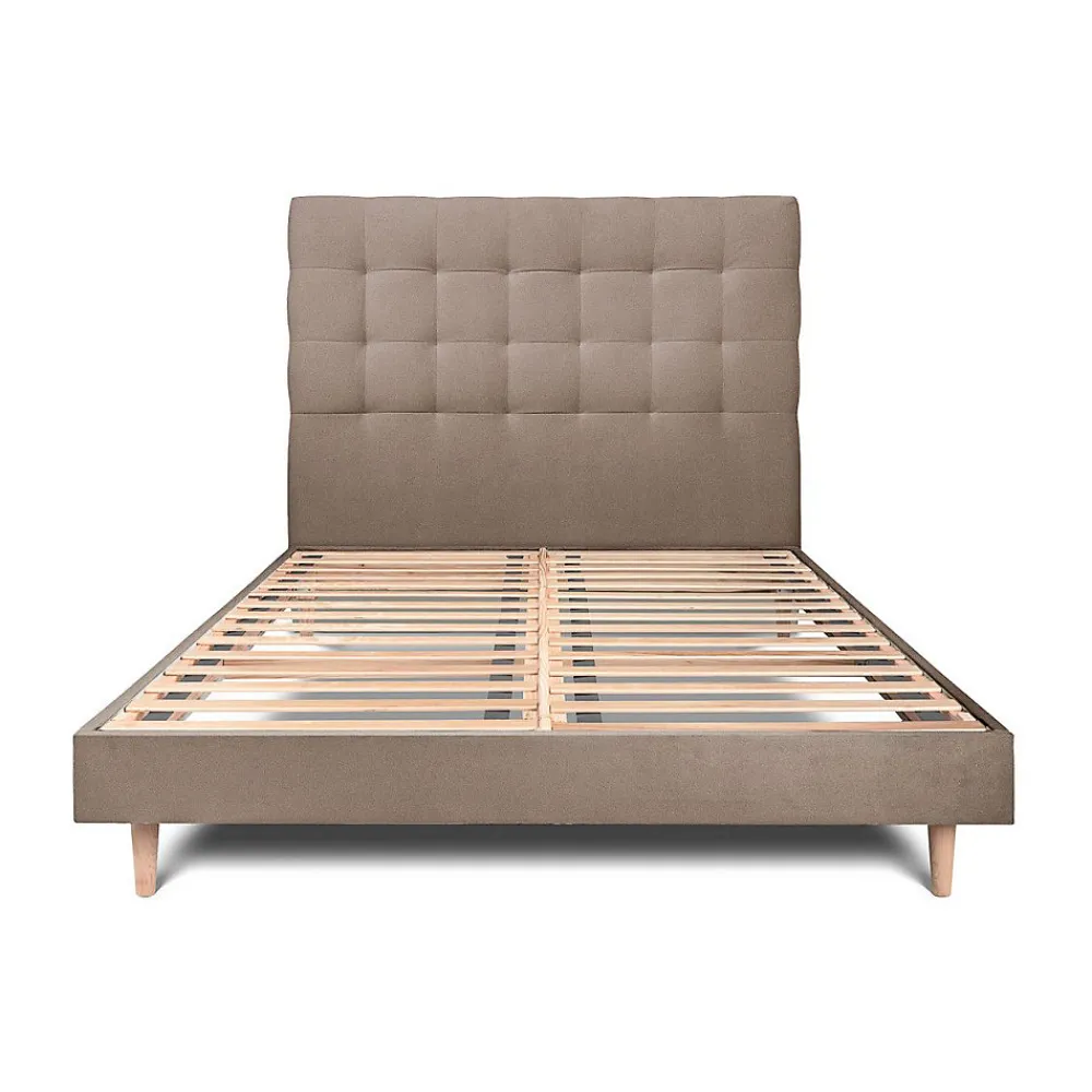Lit avec tête de lit capitonnée velours et sommier kit - Lit en bois massif>Sommeil De Plomb Outlet