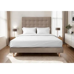 Lit avec tête de lit capitonnée velours et sommier kit - Lit en bois massif>Sommeil De Plomb Outlet