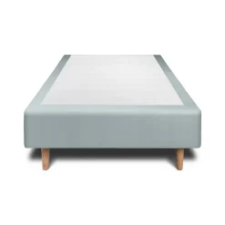 Lit avec tête de lit capitonnée velours et sommier - Lit en bois massif><noscript><img width=