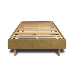 Lit avec tête de lit capitonnée tissu et sommier kit - Lit en bois massif><noscript><img width=