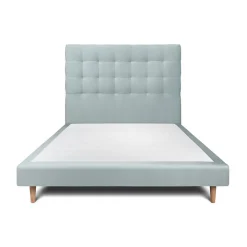 Lit avec tête de lit capitonnée velours et sommier - Lit en bois massif>Sommeil De Plomb Discount