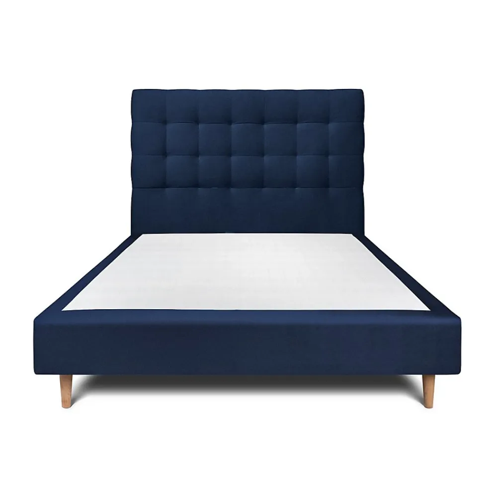 Sommeil De Plomb Lit avec tête de lit capitonnée velours et sommier - Lit en bois massif* Lit Simple