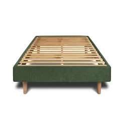 Lit avec tête de lit capitonnée tissu et sommier kit - Lit en bois massif><noscript><img width=