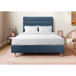 Lit avec tête de lit capitonnée tissu et sommier tapissier - Lit en bois massif>Sommeil De Plomb