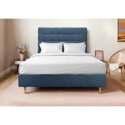 Sommeil De Plomb Lit avec tête de lit capitonnée tissu et sommier tapissier - Lit en bois massif* Lit Double