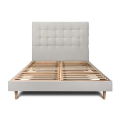 Sommeil De Plomb Lit avec tête de lit capitonnée velours et sommier kit - Lit en bois massif* Lit Simple