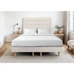 Sommeil De Plomb Lit avec tête de lit capitonnée tissu et sommier tapissier - Lit en bois massif* Lit Double