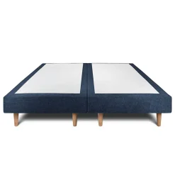 Lit avec tête de lit capitonnée tissu et sommier tapissier - Lit en bois massif><noscript><img width=