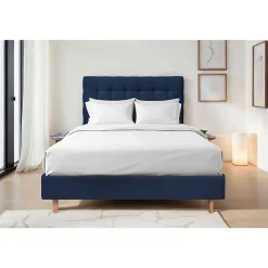Sommeil De Plomb Lit avec tête de lit capitonnée velours et sommier - Lit en bois massif* Lit Double