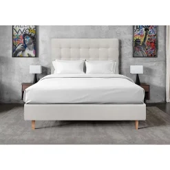 Sommeil De Plomb Lit avec tête de lit capitonnée velours et sommier - Lit en bois massif* Lit Double