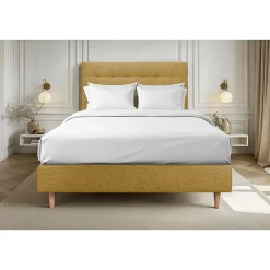 Sommeil De Plomb Lit avec tête de lit capitonnée tissu et sommier tapissier - Lit en bois massif* Lit Double