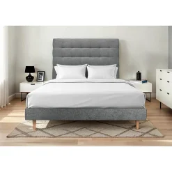 Lit avec tête de lit capitonnée tissu et sommier kit - Lit en bois massif>Sommeil De Plomb Online