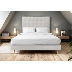 Sommeil De Plomb Lit avec tête de lit capitonnée velours et sommier kit - Lit en bois massif* Lit Double