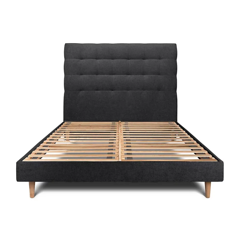 Sommeil De Plomb Lit avec tête de lit capitonnée tissu et sommier kit - Lit en bois massif* Lit Double