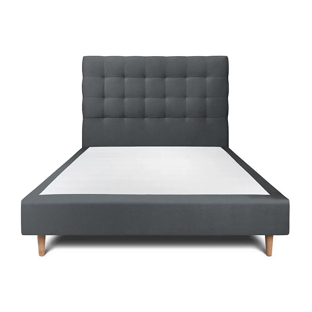 Sommeil De Plomb Lit avec tête de lit capitonnée velours et sommier - Lit en bois massif* Lit Simple