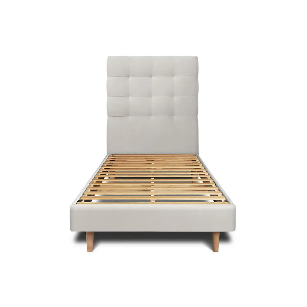 Lit avec tête de lit capitonnée velours et sommier kit - Lit en bois massif>Sommeil De Plomb Outlet