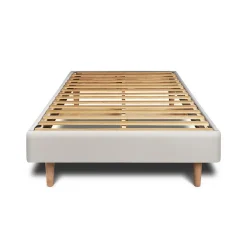 Lit avec tête de lit capitonnée velours et sommier kit - Lit en bois massif><noscript><img width=