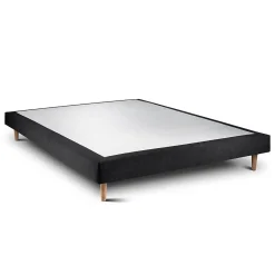 Lit avec tête de lit capitonnée tissu et sommier tapissier - Lit en bois massif><noscript><img width=