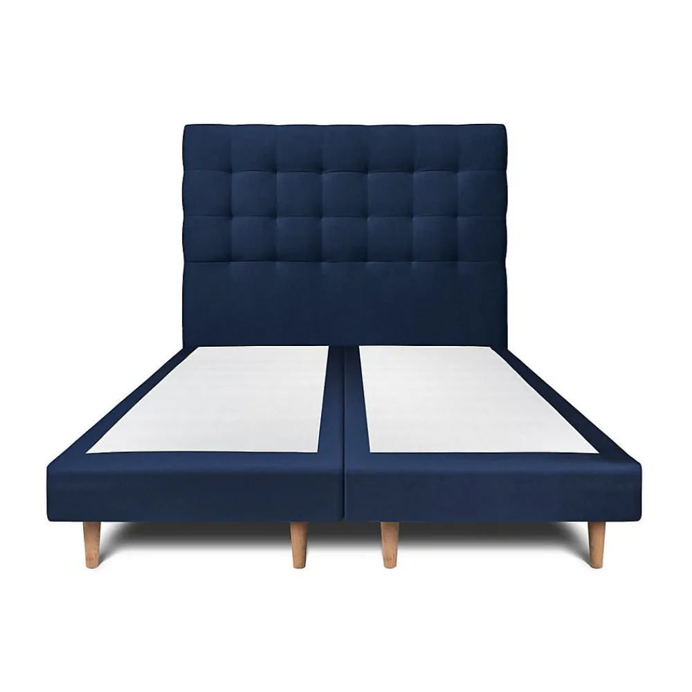 Lit avec tête de lit capitonnée velours et sommier - Lit en bois massif>Sommeil De Plomb Outlet