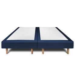 Lit avec tête de lit capitonnée velours et sommier - Lit en bois massif><noscript><img width=