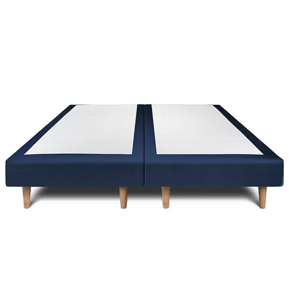 Lit avec tête de lit capitonnée velours et sommier - Lit en bois massif>Sommeil De Plomb Outlet