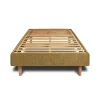 Sommeil De Plomb Lit avec tête de lit capitonnée tissu et sommier kit - Lit en bois massif* Lit Simple