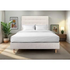 Lit avec tête de lit capitonnée tissu et sommier tapissier - Lit en bois massif>Sommeil De Plomb New