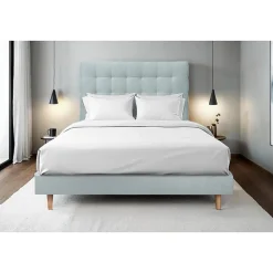 Sommeil De Plomb Lit avec tête de lit capitonnée velours et sommier kit - Lit en bois massif* Lit Simple