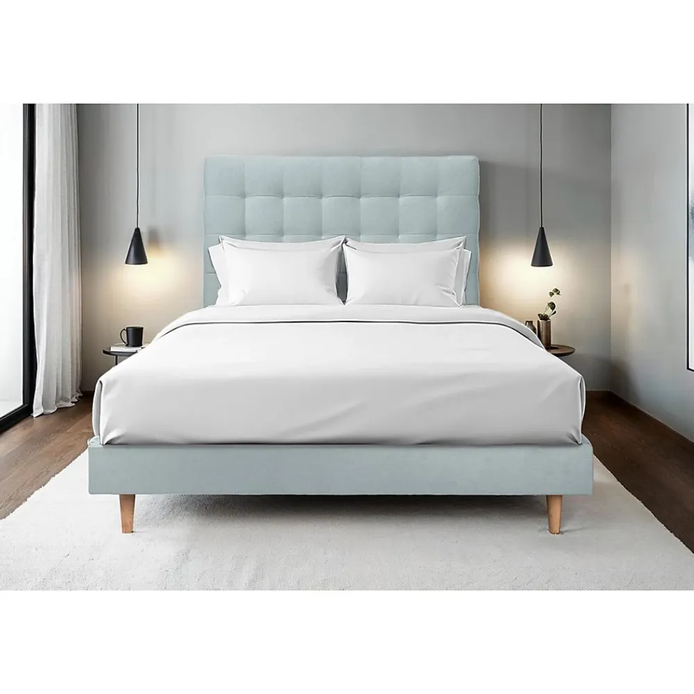 Sommeil De Plomb Lit avec tête de lit capitonnée velours et sommier kit - Lit en bois massif* Lit Simple