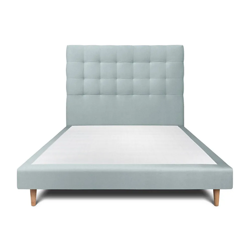 Lit avec tête de lit capitonnée velours et sommier - Lit en bois massif>Sommeil De Plomb New