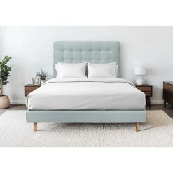 Lit avec tête de lit capitonnée velours et sommier - Lit en bois massif>Sommeil De Plomb New