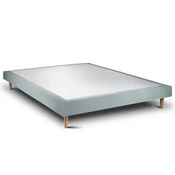 Lit avec tête de lit capitonnée velours et sommier - Lit en bois massif><noscript><img width=