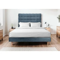 Lit avec tête de lit capitonnée et sommier tapissier - Lit en bois massif>Sommeil De Plomb Clearance