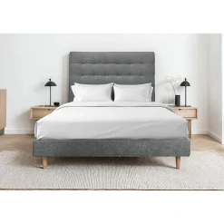 Sommeil De Plomb Lit avec tête de lit capitonnée tissu et sommier tapissier - Lit en bois massif* Lit Simple