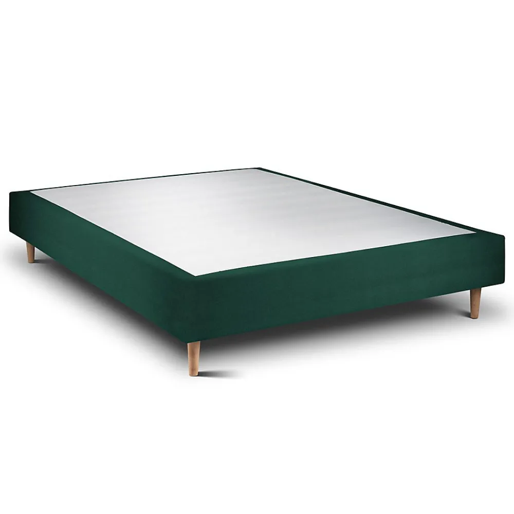 Lit avec tête de lit capitonnée velours et sommier - Lit en bois massif>Sommeil De Plomb Sale