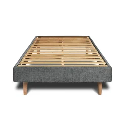 Lit avec tête de lit capitonnée tissu et sommier kit - Lit en bois massif><noscript><img width=