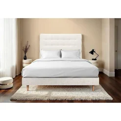 Lit avec tête de lit capitonnée tissu et sommier kit - Lit en bois massif>Sommeil De Plomb Clearance