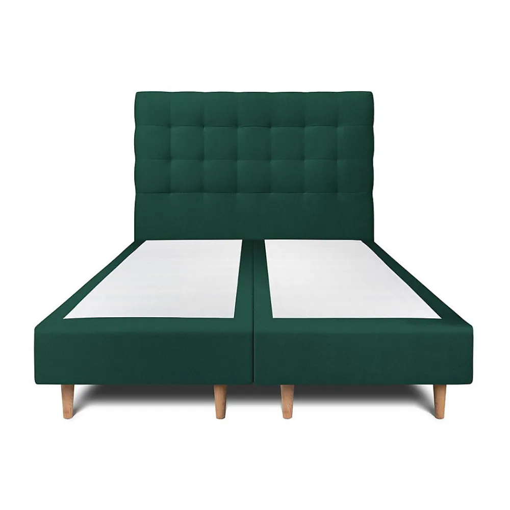 Lit avec tête de lit capitonnée velours et sommier - Lit en bois massif>Sommeil De Plomb Discount